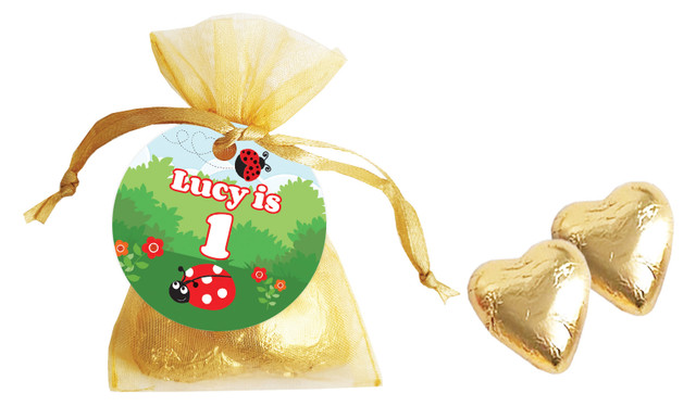 Lady Bug Birthday Personalised Organza Bag In Gold