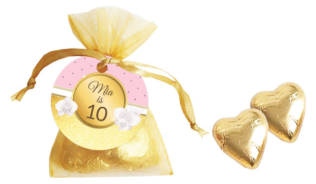 Pink & Gold Birthday Personalised Organza Bag In Gold