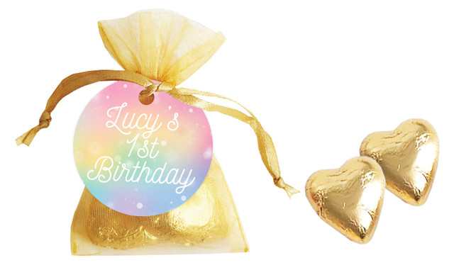 Rainbow Sparkle Birthday Personalised Organza Bag In Gold