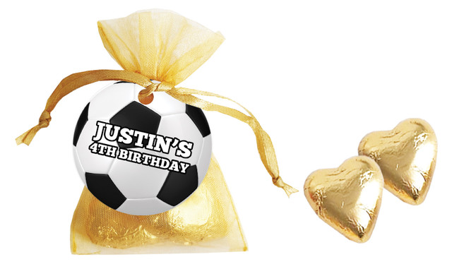 Soccer Birthday Personalised Organza Bag In Gold