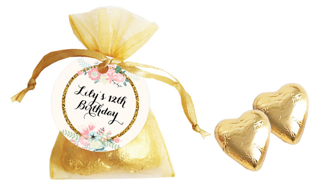 Spring Floral Birthday Personalised Organza Bag In Gold