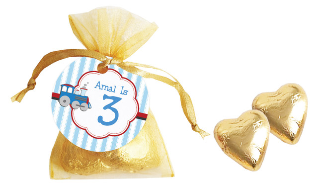 Toy Train Birthday Personalised Organza Bag In Gold