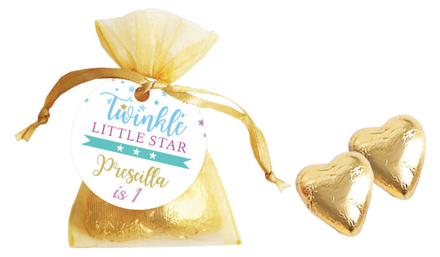 Twinkle Star 1st Birthday Birthday Personalised Organza Bag In Gold