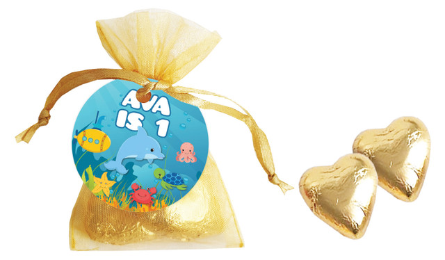 Under The Sea Birthday Personalised Organza Bag In Gold