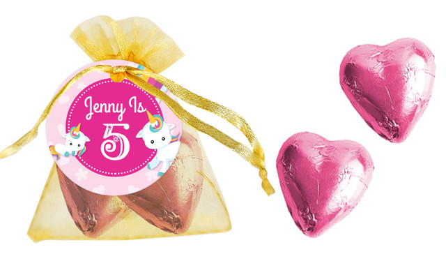 Unicorn Trio Birthday Personalised Organza Bag In Gold