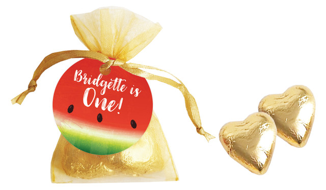 Watermelon Party Birthday Personalised Organza Bag In Gold