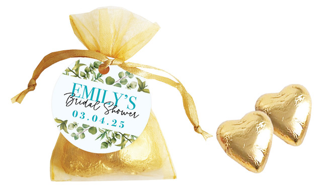 Eucalypt Bridal Shower Personalised Organza Bag In Gold