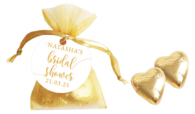 Flowing Text Bridal Shower Personalised Organza Bag In Gold