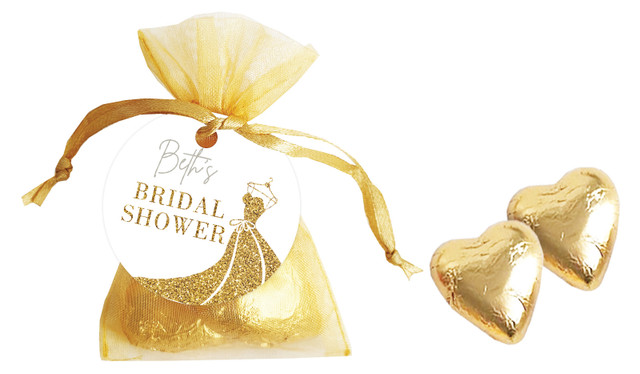 Glitter Dress Bridal Shower Personalised Organza Bag In Gold