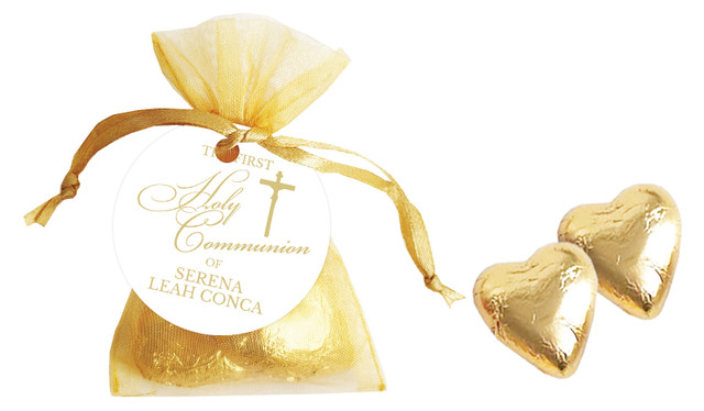Gold Writing Communion Personalised Organza Bag In Gold