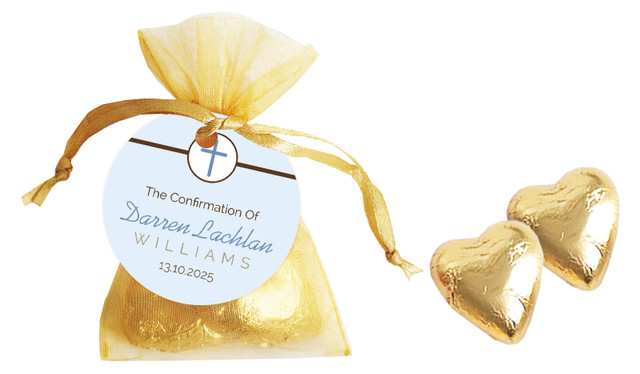 Cross Blue Confirmation Personalised Organza Bag In Gold