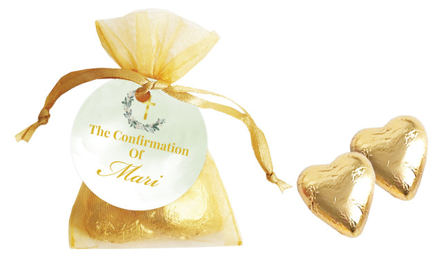 Greenery Hoop Confirmation Personalised Organza Bag In Gold