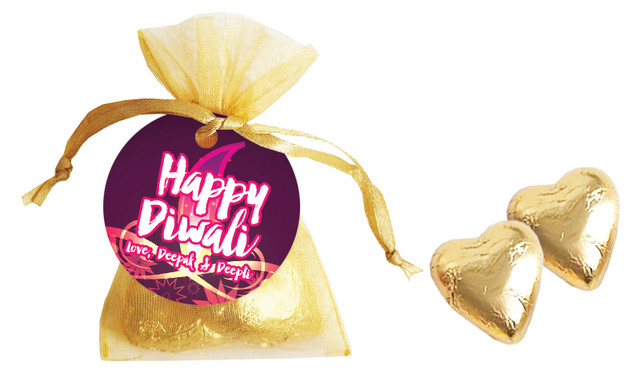Abstract Flame Diwali Personalised Organza Bag In Gold