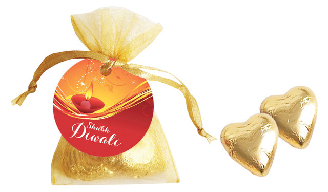 Radiant Diwali Personalised Organza Bag In Gold