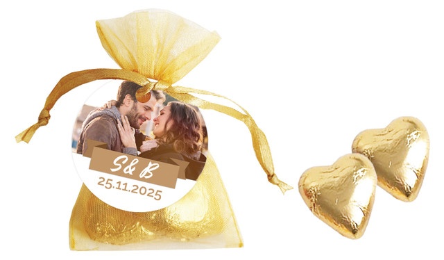 Banner Photo Engagement Personalised Organza Bag In Gold
