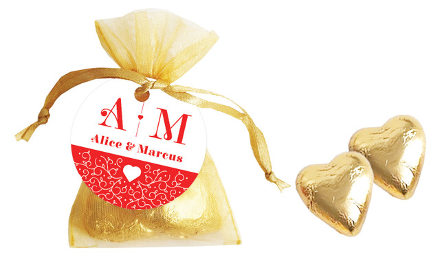 Ornamental Monogram Engagement Personalised Organza Bag In Gold