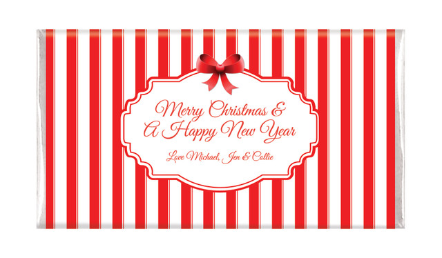 Red Stripe Christmas Personalised Chocolate Bar