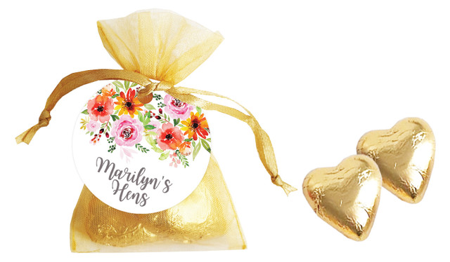 Beautiful Florals Hens Night Personalised Organza Bag In Gold