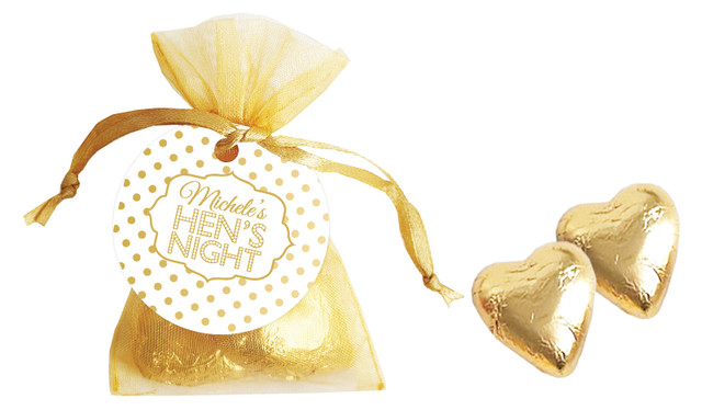 Gold Polkadot Hens Night Personalised Organza Bag In Gold