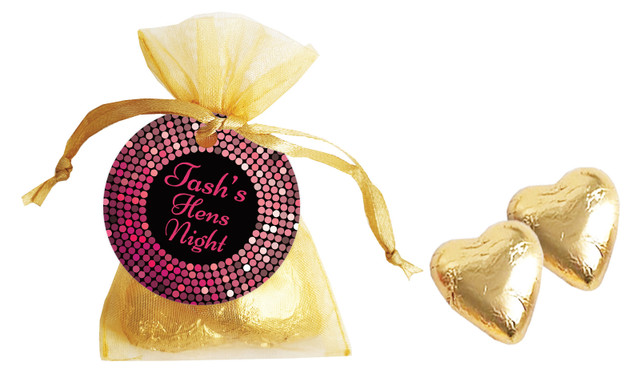 Pink Disco Hens Night Personalised Organza Bag In Gold