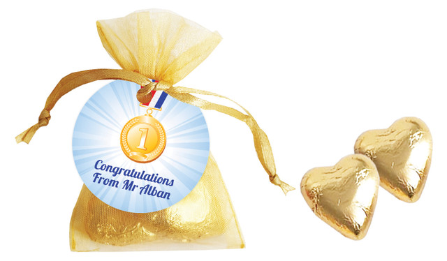 Medal 1st Place Personalised School Personalised Organza Bag In Gold
