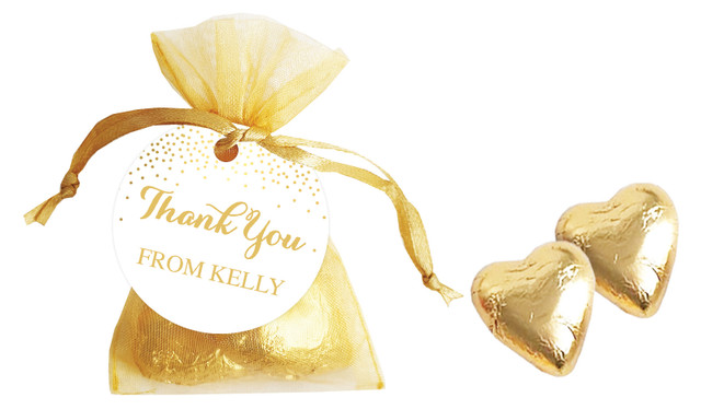 Gold Confetti Personalised Organza Bag In Gold