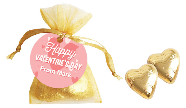Fun Hearts Valentines Day Personalised Organza Bag In Gold