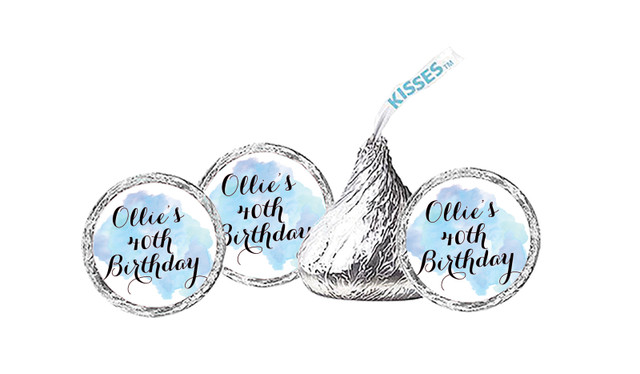 A Splash Of Water Colour Blue Personalised Hersheys Kisses
