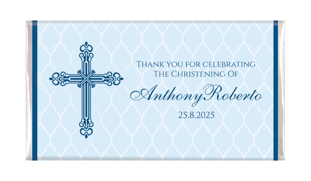 Religious Blue Christening Personalised Chocolate Bar