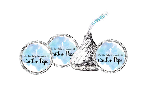 A Splash Of Watercolour Blue Communion Personalised Hersheys Kisses