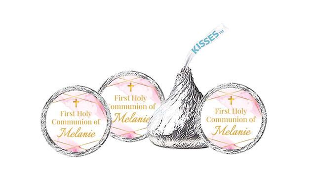 Pink Watercolour with Gold Communion Personalised Hersheys Kisses