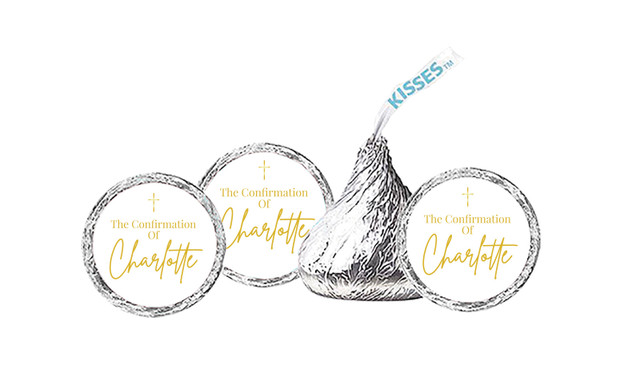 Modern White and Gold Confirmation Personalised Hersheys Kisses