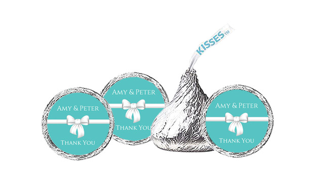 Turquoise Blue Bow Engagement Personalised Hersheys Kisses