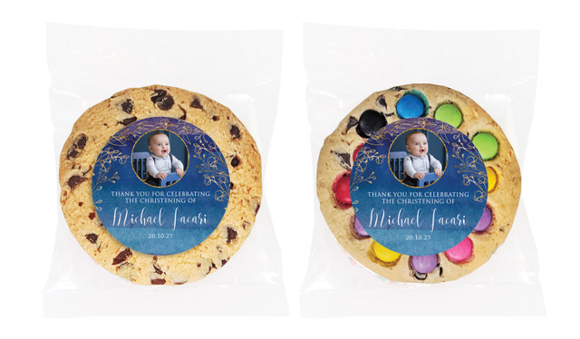 Navy Gold Photo Christening Personalised Cookie
