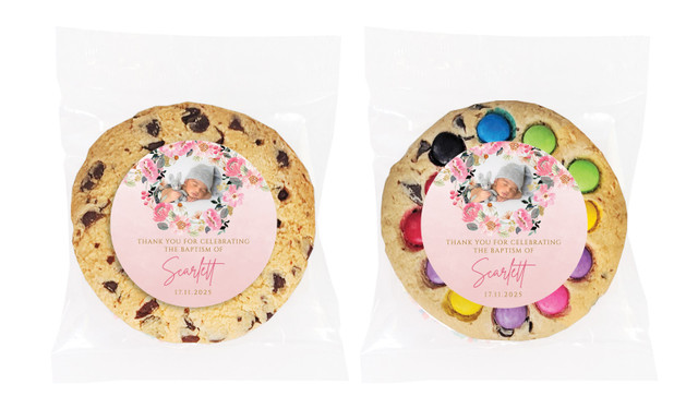 Photo On Floral Frame Christening Personalised Cookie
