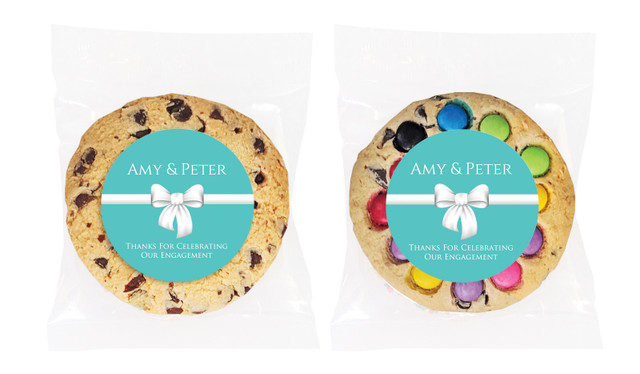 Turquoise Blue Bow Engagement Personalised Cookie