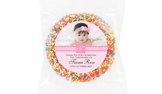Initial In Pink Personalised Christening Chocolate Freckle