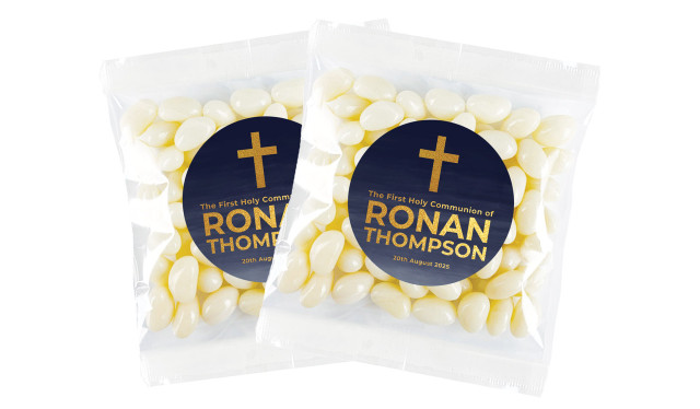 Navy Blue Watercolour Communion Personalised Lolly Bag