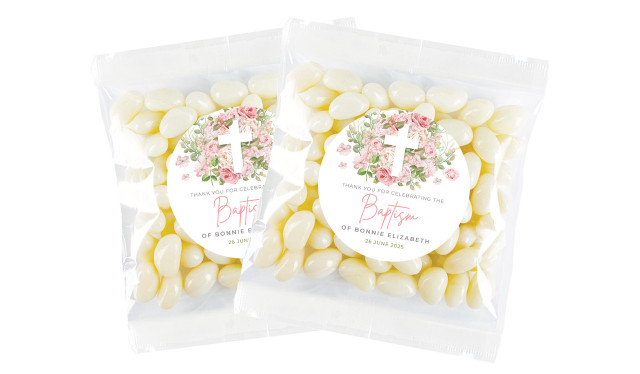 Roses Cross Christening Personalised Lolly Bag