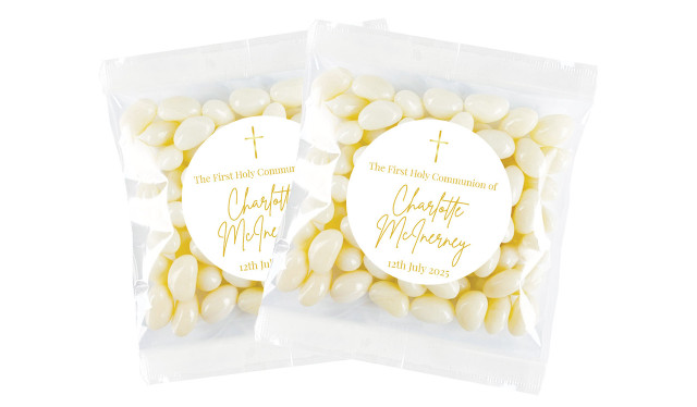 Modern White and Gold Communion Personalised Lolly Bag