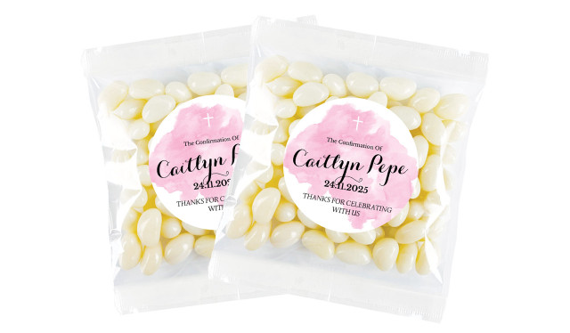 A Splash Of Watercolour Pink Confirmation Personalised Lolly Bag