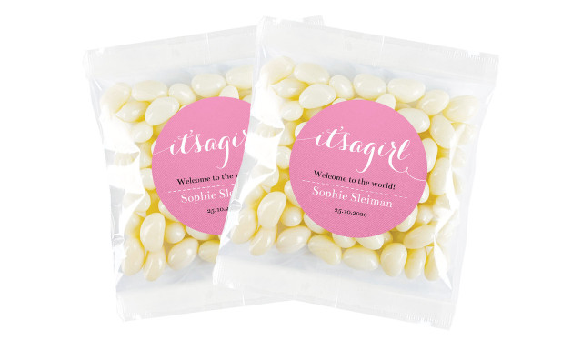 Flowing Words Girls Birth Announcement Personalised Lolly Bag