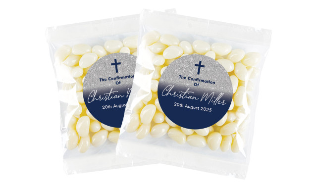 Blue and Silver glitter Confirmation Personalised Lolly Bag
