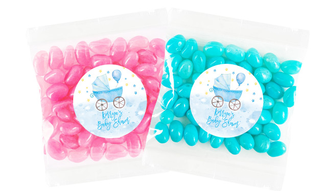 Pram In Blue Baby Shower Lolly Bag 55g (Choice Of Filling)