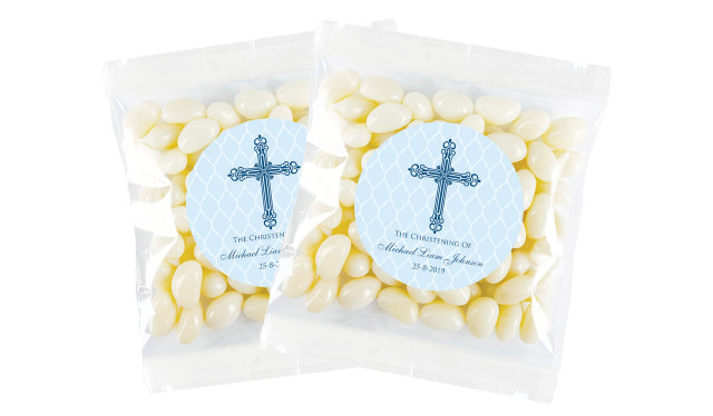 Religious Blue Christening Personalised Lolly Bag