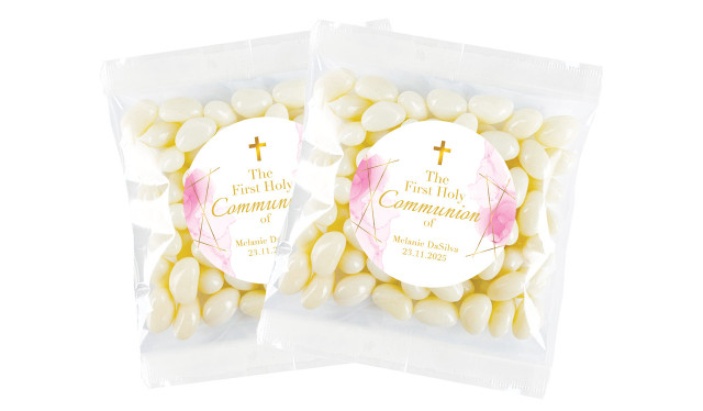 Pink Watercolour with Gold Communion Personalised Lolly Bag
