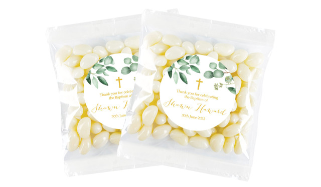 Gum Leaves & Gold Christening Personalised Lolly Bag