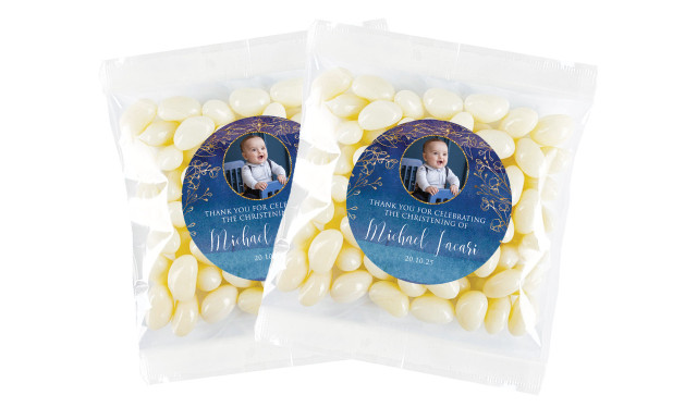 Navy Gold Photo Christening Personalised Lolly Bag
