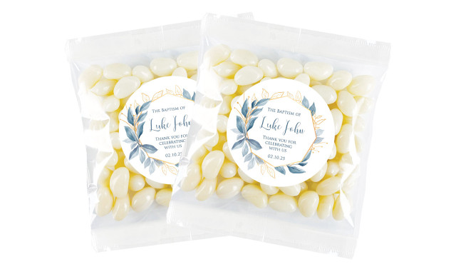 Blue Leaves Personalised Christening Lolly Bag Favour