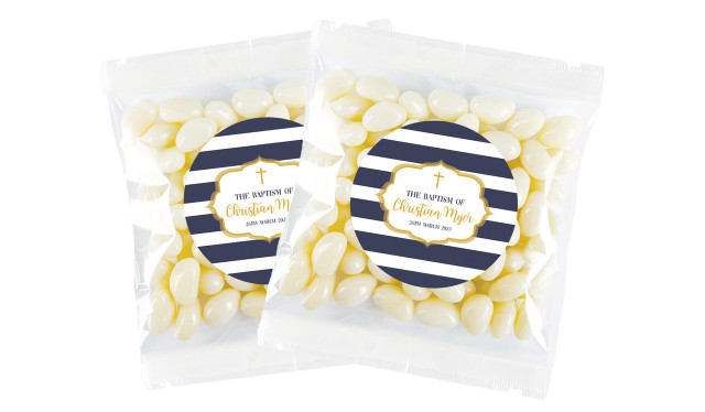 Bold Stripe And Gold Christening Personalised Lolly Bag